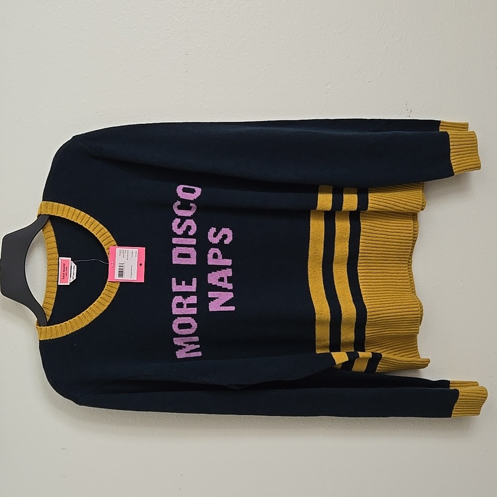 Kate Spade Sweater XXL more disco naps Navy. Gold, purple.